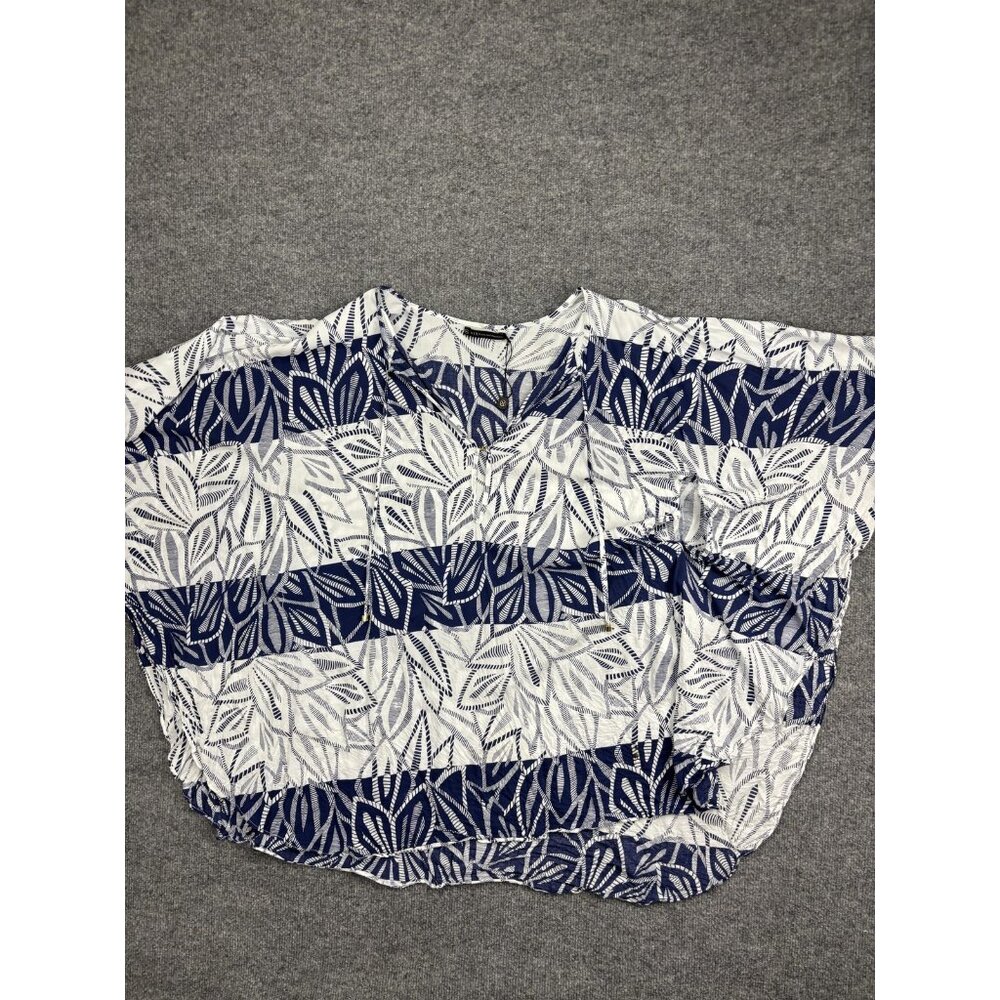 Vix Paula Hermanny Shirt Womens Large Blue White Leaf‎ Cover Up Beach Tunic Boho